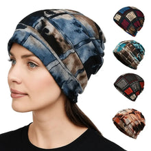 Load image into Gallery viewer, Contrasting Colors Pullover Hat Plaid Print Scarf Pullover Hat Turban Hats Multifunctional Keep Warm Women's Pile Hat