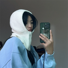 Load image into Gallery viewer, Pullover Snood Thickened Wool Knit Hood Hat Warm with Zipper Neck Warmer Ear Protection One-Piece Design Snow Beanie Cap Unisex