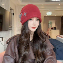 Load image into Gallery viewer, Fashion Star Pattern Knitted Woolen Hat Thickened Cold-proof Cover Head Cap Windproof Keep Warm Drawstring Beanie Cap Women