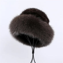 Load image into Gallery viewer, Women's Luxury Genuine Sable Fur Knitted Beanie Hat Bucket Caps Lady Fashion Fox Fur Trimming Mink Fur Hats Warm Soft Fluffy