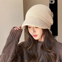 Load image into Gallery viewer, Solid Color Knitted Earflap Hat Yarn Material Warm Design Pullover Hat Minimalist Big Head Circumference Hat For Women Girls