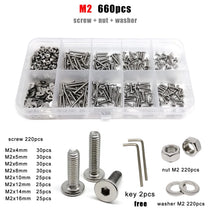 Load image into Gallery viewer, 1 Box M1.6 M2 M2.5 M3 M4 M5 M6 M8 304 Stainless Steel CM Hexagon Socket Allen Ultra Thin Flat Wafer Head Screw Bolt Nut Set Kit
