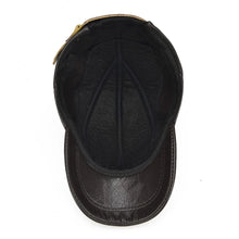 Load image into Gallery viewer, New Style Casual Real Leather Earflap Cap Men Real Cowhide Leather Caps Male Fall Winter Genuine Real Cow Leather Baseball Hats