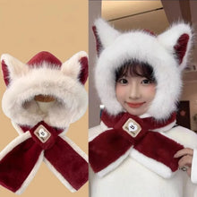 Load image into Gallery viewer, New Fox Ears Integrated Hat Scarf Set Warm Windproof Pullover Cap Coldproof Hooded Hat Outdoor Sports