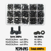 Load image into Gallery viewer, Black 2500P Hex Socket Head Screws Set M2 M2.5 M3 M4 M5 M6 DIN912 12.9 Allen Screw Nut Steel Button Head Socket Cap Bolt Nuts