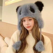 Load image into Gallery viewer, Cute Panda Women Winter Caps Windproof Plush Fur Plush Pullover Hat Winter Warm Neck Protection Kids Ear Protection Cap Outdoor