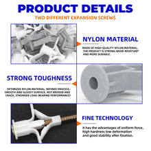 Load image into Gallery viewer, 10 sets/pack Plastic Airplane Expansion Pipe Curtain Gypsum Board Hollow Wall Expansion Screw 3.5*50+Anchor 8*50 Plugs Up Aging