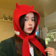 Load image into Gallery viewer, Cute Korean Style Scarf Hat Niche Knitted Bomber Hat Integrated Versatile Retro Balaclava Hats Women Autumn Winter