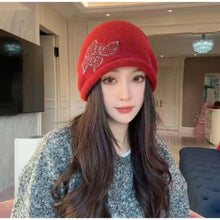 Load image into Gallery viewer, Fashion Butterfly Pattern Knitted Woolen Hat Thickened Windproof Cover Head Cap Keep Warm Cold-proof Drawstring Beanie Cap Women