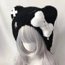 Load image into Gallery viewer, Niche Korean Style Short Knitted Hat Bear Crossbones Star Pattern Star Original Cap Subculture Bear Hat Men Women