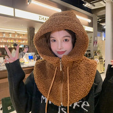 Load image into Gallery viewer, Windproof Winter Balaclava Hats Thicken Warm Artificial Lamb Artificial Cashmere Hooded Caps Drawstring Thicken Winter Caps