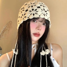 Load image into Gallery viewer, Bohemian Style Hand-knitted Hollow Flowers Hat Elegant Soft Women Hat Crochet Fringed Cute Beret Cap for Women Photography