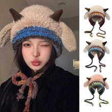 Load image into Gallery viewer, New Fur Deer Warm Knitted Hat Windproof Deer Antler Storage Hat Ear Protection 2 In 1 Ear Flap Hat Winter