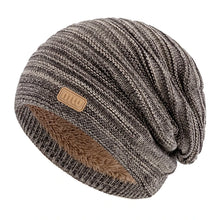 Load image into Gallery viewer, New Style Unisex Slouchy Winter Hats Men Women Striped Mix Warm Beanie Cap NIU Label Decor Plush Fur Lined Winter Knitted Hat