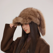 Load image into Gallery viewer, Y2K Versatile Rabbit Ears Baseball Caps Long Rabbit Ears Warm Baseball Caps Solid Color Thickened Russian Hat Unisex