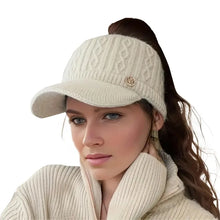 Load image into Gallery viewer, Autumn and Winter Woolen Duck Tongue Cap Teenage Fashion Versatile Hat Female Leakage Ponytail Outdoor Padded Warm Knitted Cap