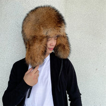 Load image into Gallery viewer, Man Real Raccoon Fur Hat Thicken Winter Warm hat with earflaps Ushanka Outdoor Russian hat Cap Female Natural Fur Bomber Hats