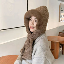 Load image into Gallery viewer, Fashion Winter Hat Scarf Adjustable Windproof One-piece Hat Breathable Fleece Lined Cross Neck Warm Hat Winter