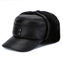 Load image into Gallery viewer, New Style Men Ear Flap Genuine Leather Hat Winter Vintage Baseball Caps Thicken Warmer Flat Hats Fashion Real sheepskin Cap