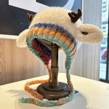 Load image into Gallery viewer, New Fur Deer Storage Hat Ear Protection Warm Knitted Deer Antler Hat Windproof Elastic Winter Cap Outdoor