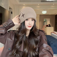 Load image into Gallery viewer, Fashion Star Pattern Knitted Woolen Hat Thickened Cold-proof Cover Head Cap Windproof Keep Warm Drawstring Beanie Cap Women