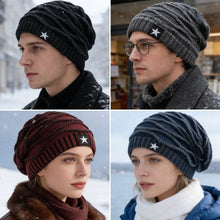 Load image into Gallery viewer, Unisex Slouchy Winter Hats Men Women Warm Beanie Cap Casual Five-Pointed Star Decor Winter Knitted Hats