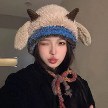 Load image into Gallery viewer, Cute Thick Plush Knitted Hat Girls Winter Warm Ear Protection Beanies Hat Women Comfortable Horn Pullover Hats