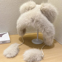 Load image into Gallery viewer, Women Winter Warm Kawaii Fox Fur Imitation Mink Plush Hat Thickened Cute Bear Ear Japanese Bomber Hat Ear Protection Cosplay Cap