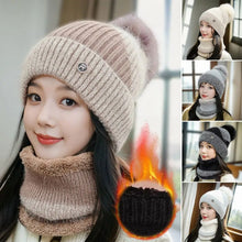 Load image into Gallery viewer, Casual Windproof Knitted Woolen Cap Thickened Neck Warmer Beanies Hat Cold-proof Keep Warm Pompoms Hat for Women