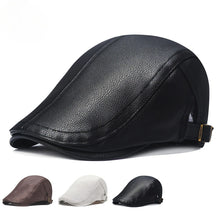 Load image into Gallery viewer, Leather Cap Men's Imitation Sheepskin Beret Leather Hat The Elderly Forward Hat Artificial Leather Hat Literary and Retro