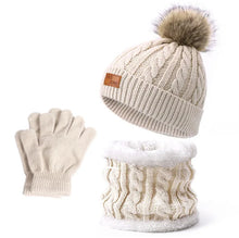 Load image into Gallery viewer, 3PCS Children Winter Hat Scarf Gloves Set,outdoor Boys and Girls Knitted Hooded Fleece,Soft Comfortable Hats for Young Children