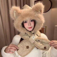 Load image into Gallery viewer, NEW Windproof Integrated Cap Scarf Soft Winter Warm Beanie Hat Scarf Cute Neck Warm Ear Protection Cap