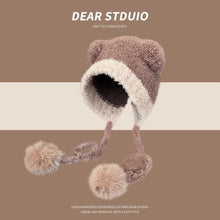 Load image into Gallery viewer, New Cute Bear Knitted Hat Pompom Fur Balls Pullover Cap Warm Coldproof Ear Protection Hat for Outdoor Cycling Skiing