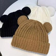 Load image into Gallery viewer, Cute Bear Ear Outdoor Knitted Hat Hooded Windproof Hat Scarf Set Thickened Winter Balaclava Face And Ear Protection