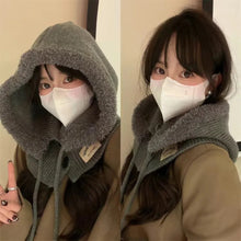 Load image into Gallery viewer, Fashion Balaclava Hat Warm Neck Protection Hood Scarf Button Design Windproof Knitted Hat Autumn Winter