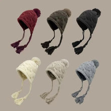 Load image into Gallery viewer, Fashion Tassels Knitted Hat Warm Solid Color Beanie Hat Cold Proof Windproof Earflap Cap Winter