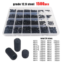 Load image into Gallery viewer, 500/1500X M2 M2.5 M3 M4 M5 M6 M8 DIN916 304 Stainless Steel Black Hex Hexagon Socket Allen Cup Point Grub Bolt Set Screw Kit Box