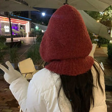Load image into Gallery viewer, Solid Color Women Balaclava Hat and Scarf Integrated Plush Knitted Pullover Hat Winter Warmer Knitted Beanies Cold Weather