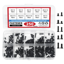 Load image into Gallery viewer, 250PCS Flat Head Phillips Screws Kit Small Mini Steel Bolt Set m2 m2.5 m3 for Repair Computer Electronic Laptop Screws Kit