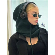 Load image into Gallery viewer, 1pc Winter Warm Knitted Balaclava Cap,Outdoor ProofHood Scarf Neck Elastic Drawstring Soft Thick Beanie Hat for Skiing in Winter