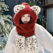 Load image into Gallery viewer, Fashion Thickened Hat Scarf One-Piece Fleece Lined Cycling Skiing Hat Cute Ear Ear Protection Hat Women