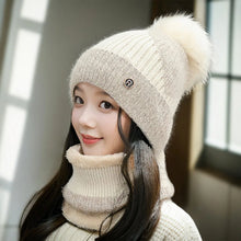 Load image into Gallery viewer, Casual Windproof Knitted Woolen Cap Thickened Neck Warmer Beanies Hat Cold-proof Keep Warm Pompoms Hat for Women