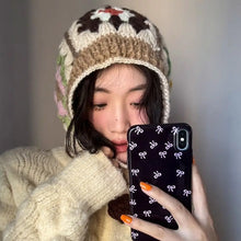 Load image into Gallery viewer, Windproof Crochet Flower Handmade Balaclava Hat Colorful Neck Warm Pullover Hat Ear Protection Knitted Yarn Hat Outdoor