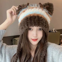 Load image into Gallery viewer, Fashion Cold-proof Faux Fur Beanies Hat Thicken Cold Protection Warm Lei Feng Hat Knitted Bobble Cap Women Accessories