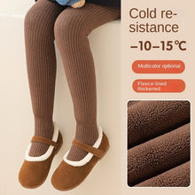 Load image into Gallery viewer, Girls' Winter Pantyhose Thick Outer Wear One-Piece Fleece Thickened Coaster Vertical Bar Leggings