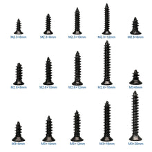 Load image into Gallery viewer, 450/1200pcs Cross Flat Head Tapping Screws Kit M1.2 M1.4 M1.5 M1.7 M2 M2.3 M2.6 M3 Carbon Steel Black Phillips Screws Set
