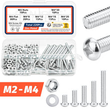 Load image into Gallery viewer, M2 M3 M4 Screws Bolts and Nuts Assortment Kit, Metric Machine Screws & Flat Washers, Phillips Pan Head Sets for 3D Printer DIY