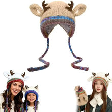 Load image into Gallery viewer, New Fur Deer Storage Hat Ear Protection Warm Knitted Deer Antler Hat Windproof Elastic Winter Cap Outdoor