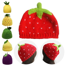 Load image into Gallery viewer, Playful Warm Knitted Fruit Hat Soft Handmade Pineapple Beanie Stretchy Brimless Strawberry Pullover Cap Winter Head Accessory