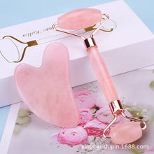 Load image into Gallery viewer, Pink Crystal Jade Roller Scraping Plate Facial Beauty Jade Roller Crystal Scraping Plate Massage Set